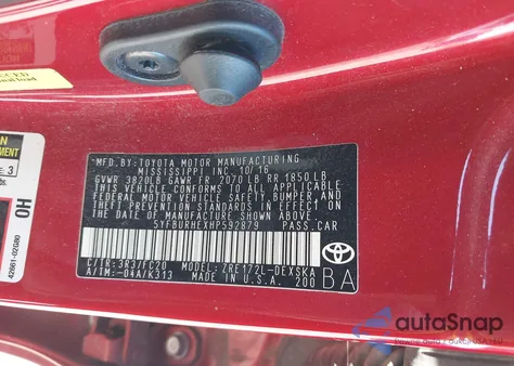 2017 Toyota Corolla Se z USA, uszkodzony, nr VIN 5YFBURHEXHP592879